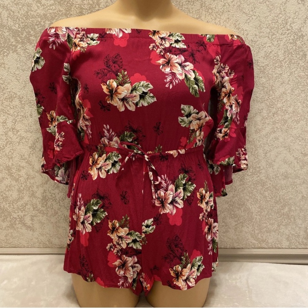 Express Red Floral Off-Shoulder Romper
